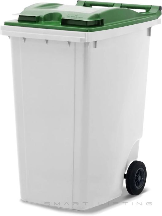 MGB360-WG // Simpro 360L White/Green Wheelie Bin, HDPE, with 2x 200mm inset wheels