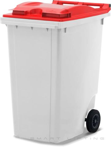 MGB360-WR // Simpro 360L Wheelie Bin, White/Red HDPE, with 2x 200mm inset wheels