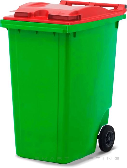 MGB360-LR // Simpro 360L Wheelie Bin, Lime/Red HDPE, with 2x 200mm inset wheels