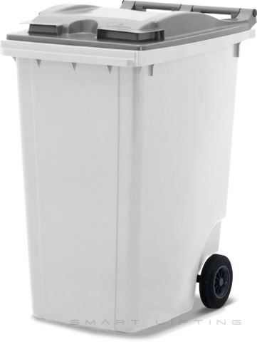 MGB360-WS // Simpro 360L Wheelie Bin, White/Silver HDPE, with 2x 200mm inset wheels