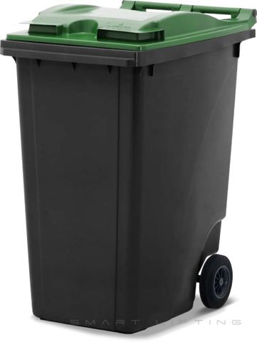 MGB360-KG // Simpro 360L Black/Green Wheelie Bin, HDPE, with 2x 200mm inset wheels