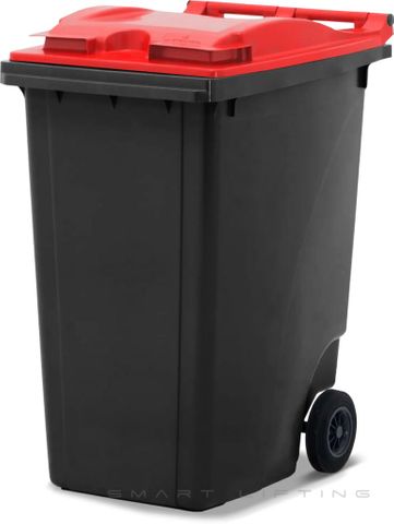 MGB360-KR // Simpro 360L Black/Red Wheelie Bin, HDPE, with 2x 200mm inset wheels