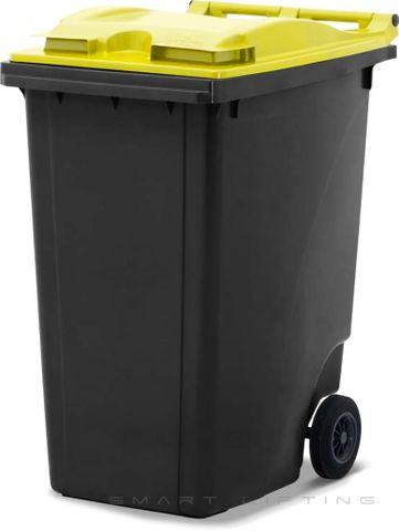 MGB360-KY // Simpro 360L Black/Yellow Wheelie Bin, HDPE, with 2x 200mm inset wheels