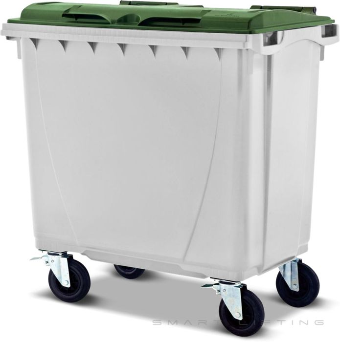 MGB660-WG // Simpro 660L Wheelie Bin, White/Green HDPE, with 4x 200mm castors