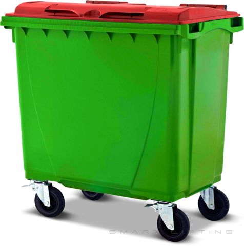 MGB660-LR // Simpro 660L Lime/Red Wheelie Bin, HDPE, with 4x 200mm castors