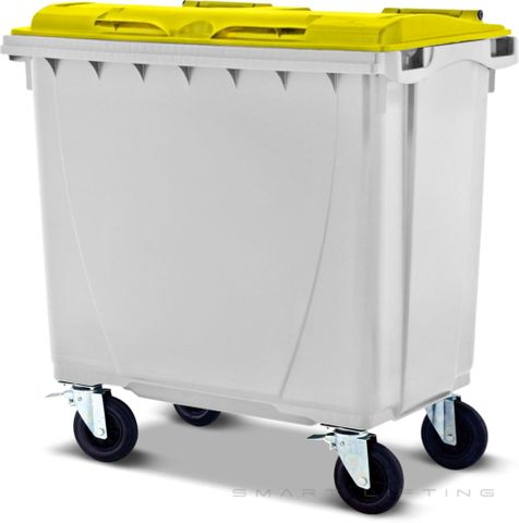 MGB660-WY // Simpro 660L Wheelie Bin, White/Yellow HDPE, with 4x 200mm castors