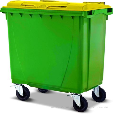 MGB660-LY // Simpro 660L Wheelie Bin, Lime/Yellow HDPE, with 4x 200mm castors