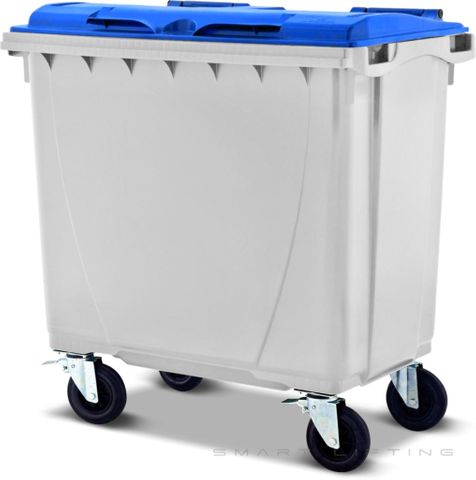 MGB660-WB // Simpro 660L Wheelie Bin, White/Blue HDPE, with 4x 200mm castors