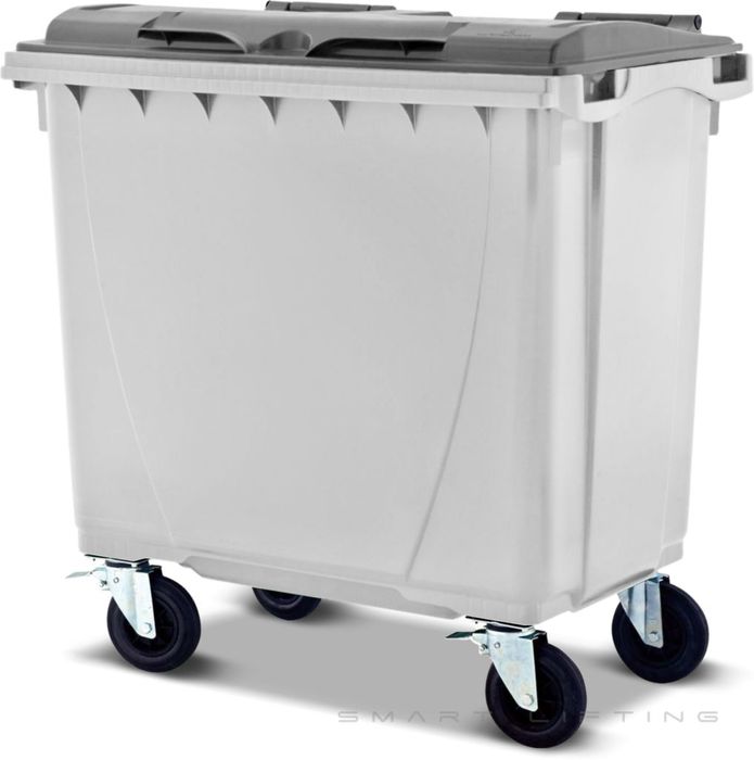 MGB660-WS // Simpro 660L Wheelie Bin, White/Silver HDPE, with 4x 200mm castors