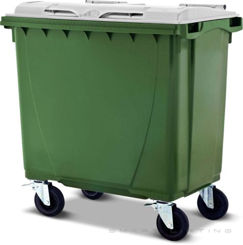 MGB660-GW // Simpro 660L Green/White Wheelie Bin, HDPE, with 4x 200mm castors