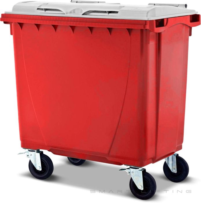 MGB660-RW // Simpro 660L Wheelie Bin, Red/White HDPE, with 4x 200mm castors