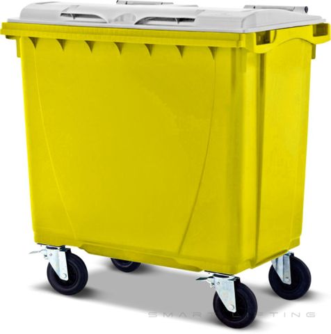 MGB660-YW // Simpro 660L Wheelie Bin, Yellow/White HDPE, with 4x 200mm castors