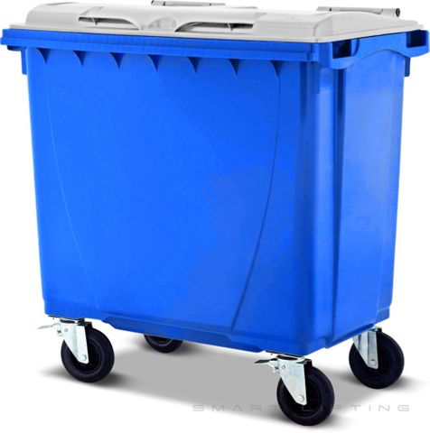 MGB660-BW // Simpro 660L Wheelie Bin, Blue/White HDPE, with 4x 200mm castors