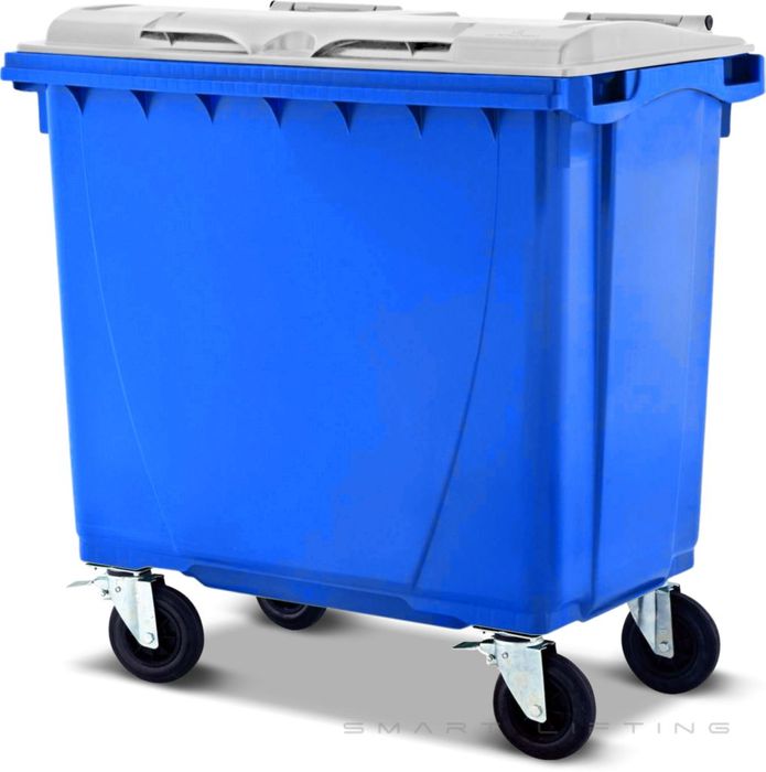 MGB660-BW // Simpro 660L Blue/White Wheelie Bin, HDPE, with 4x 200mm castors