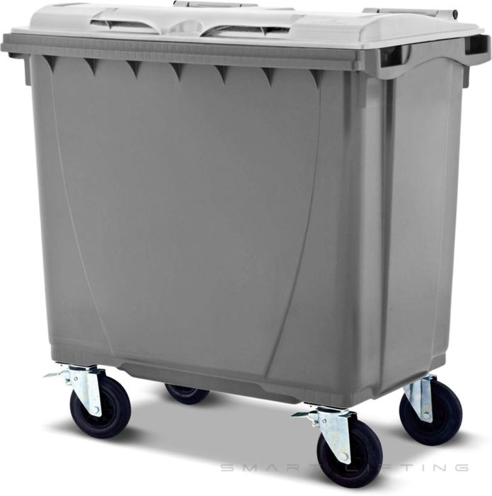 MGB660-SW // Simpro 660L Wheelie Bin, Silver/White HDPE, with 4x 200mm castors