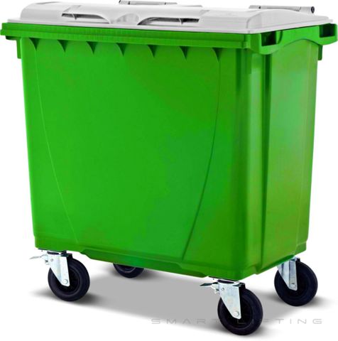 MGB660-LW // Simpro 660L Wheelie Bin, Lime/White HDPE, with 4x 200mm castors