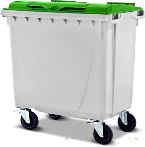 MGB660-WL // Simpro 660L White/Lime Wheelie Bin, HDPE, with 4x 200mm castors