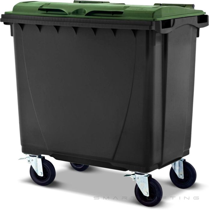 MGB660-KG // Simpro 660L Black/Green Wheelie Bin, HDPE, with 4x 200mm castors