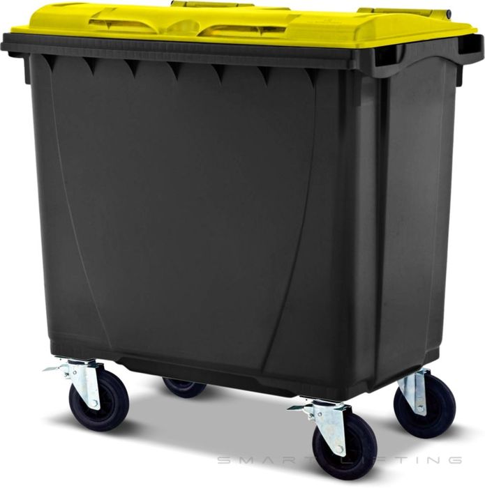 MGB660-KY // Simpro 660L Black/Yellow Wheelie Bin, HDPE, with 4x 200mm castors