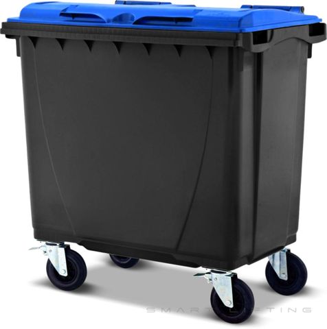 MGB660-KB // Simpro 660L Wheelie Bin, Black/Blue HDPE, with 4x 200mm castors