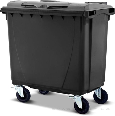 MGB660-KS // Simpro 660L Black/Silver Wheelie Bin, HDPE, with 4x 200mm castors