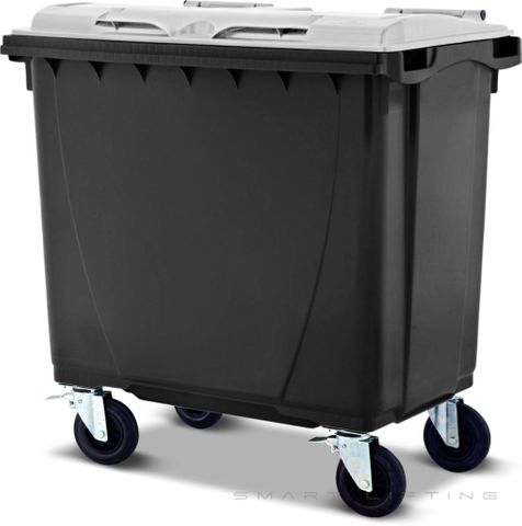 MGB660-KW // Simpro 660L Black/White Wheelie Bin, HDPE, with 4x 200mm castors