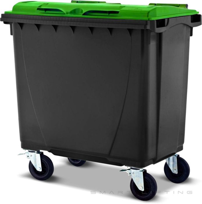 MGB660-KL // Simpro 660L Black/Lime Wheelie Bin, HDPE, with 4x 200mm castors