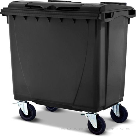 MGB660-KK // Simpro 660L Black Wheelie Bin, HDPE, with 4x 200mm castors