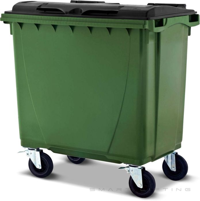 MGB660-GK // Simpro 660L Green/Black Wheelie Bin, HDPE, with 4x 200mm castors