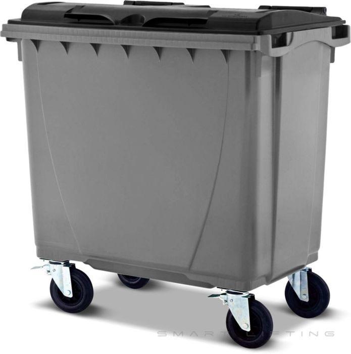 MGB660-SK // Simpro 660L Wheelie Bin, Silver/Black HDPE, with 4x 200mm castors