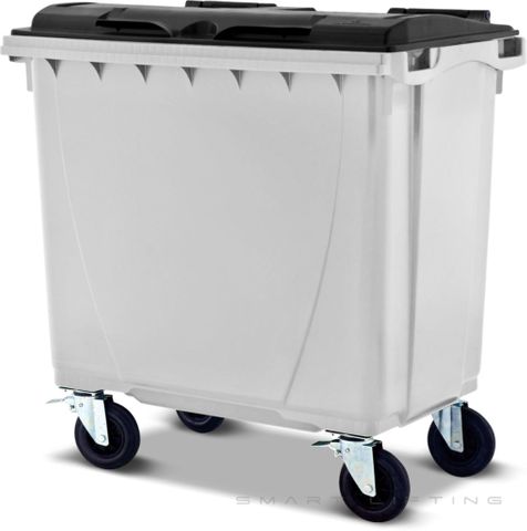 MGB660-WK // Simpro 660L White/Black Wheelie Bin, HDPE, with 4x 200mm castors