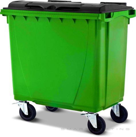 MGB660-LK // Simpro 660L Lime/Black Wheelie Bin, HDPE, with 4x 200mm castors