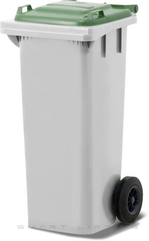 MGB80-WG // Simpro 80L White/Green Wheelie Bin, HDPE, with 2x 200mm outset wheels