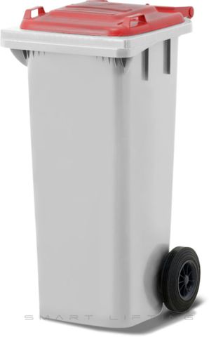 MGB80-WR // Simpro 80L White/Red Wheelie Bin, HDPE, with 2x 200mm outset wheels