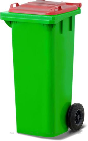 MGB80-LR // Simpro 80L Wheelie Bin, Lime/Red HDPE, with 2x 200mm outset wheels