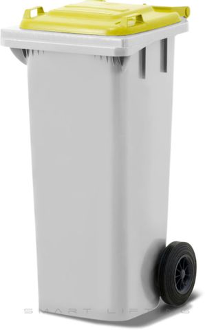 MGB80-WY // Simpro 80L Wheelie Bin, White/Yellow HDPE, with 2x 200mm outset wheels