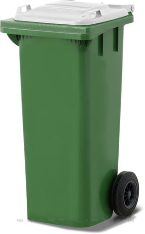 MGB80-GW // Simpro 80L Green/White Wheelie Bin, HDPE, with 2x 200mm outset wheels