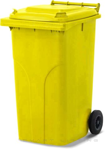 MGB240-YY // Simpro 240L Wheelie Bin, Yellow HDPE, with 2x 200mm outset wheels