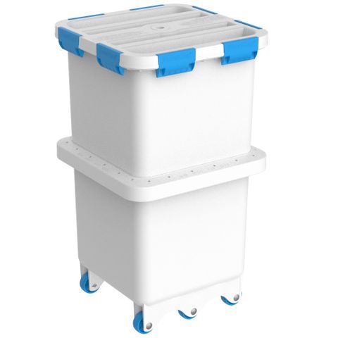 FC180UTB // Foodcap Ultratuff ingredient-handling capsule with Blue clips and wheels