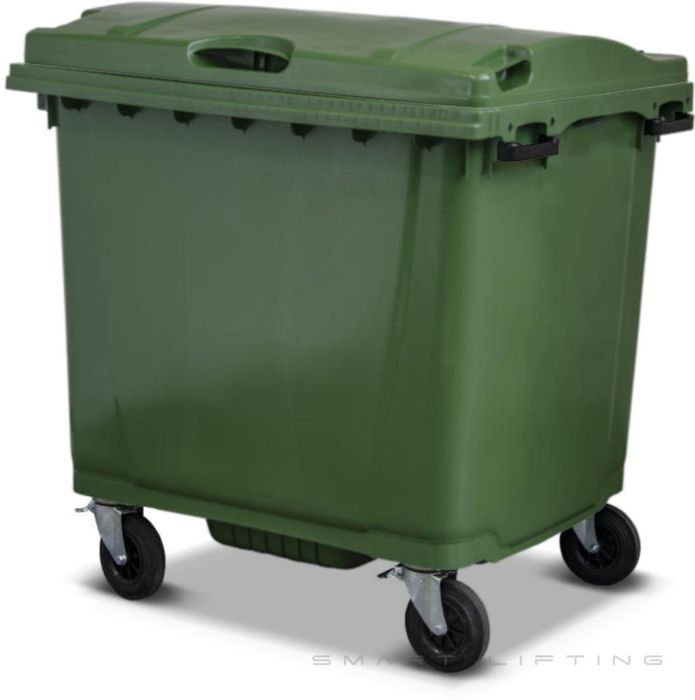 MGB1100-GG // Simpro 1100L Wheelie Bin, Green HDPE, with 4x 200mm castors