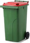 MGB240-GR // Simpro 240L Green/Red Wheelie Bin, HDPE, with 2x 200mm outset wheels