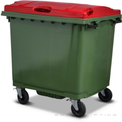 MGB1100-GR // Simpro 1100L Wheelie Bin, Green/Red HDPE, with 4x 200mm castors