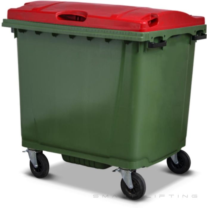 MGB1100-GR // Simpro 1100L Green/Red Wheelie Bin, HDPE, with 4x 200mm castors