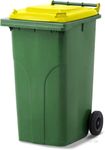 MGB240-GY // Simpro 240L Wheelie Bin, Green/Yellow HDPE, with 2x 200mm outset wheels