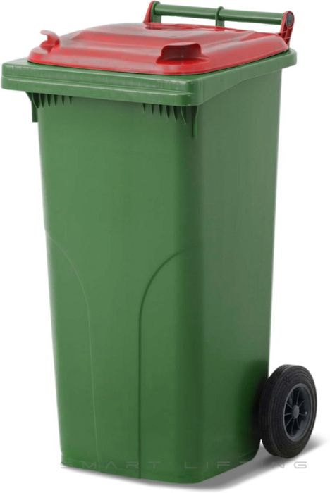 MGB120-GR // Simpro 120L Green/Red Wheelie Bin, HDPE, with 2x 200mm outset wheels