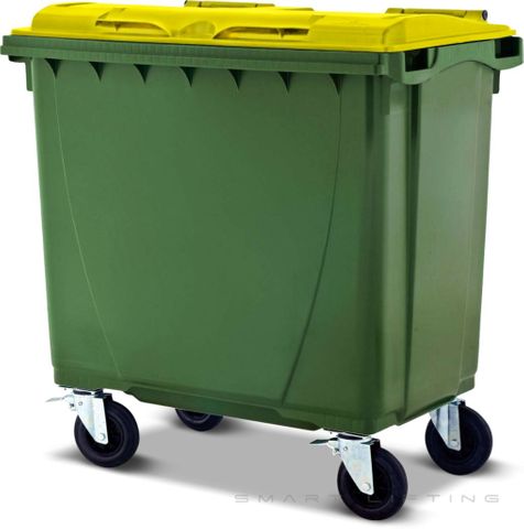 MGB660-GY // Simpro 660L Green/Yellow Wheelie Bin, HDPE, with 4x 200mm castors