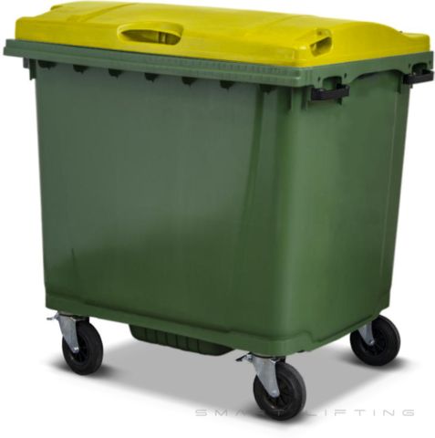 MGB1100-GY // Simpro 1100L Wheelie Bin, Green/Yellow HDPE, with 4x 200mm castors