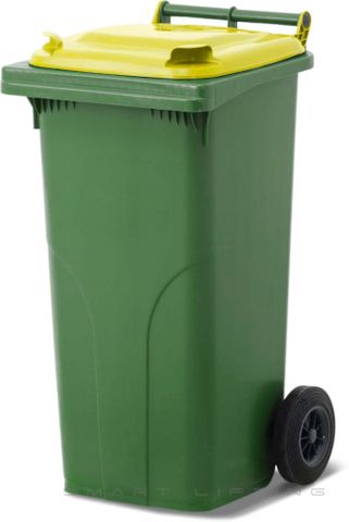 MGB120-GY // Simpro 120L Wheelie Bin, Green/Yellow HDPE, with 2x 200mm outset wheels