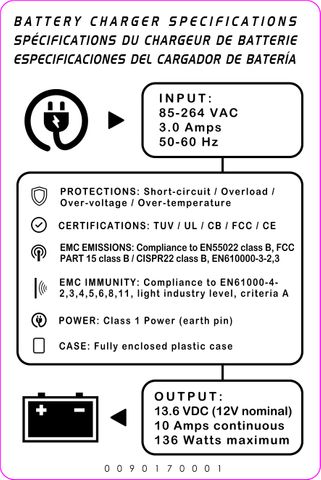 Decal, 12V Battery Charger Specifications (2019)