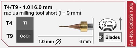 T4/T9 MILLING TOOL - 1.0MM | 6MM SHANK (TI, COCR)